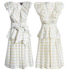 Halogen x Atlantic Pacific Bow Plaid Ruffle Dress M